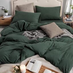 "PURE ERA Jersey Knit Duvet Cover Set 100% T-Shirt Cotton Super Soft Comfy 3pc Bedding Set with Zipper Closure (Solid Forest Green, Queen, 90""X90"")"
