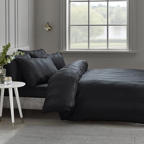 Catherine Lansfield So Soft Satin Stripe Double Duvet Cover Set with Pillowcases Black