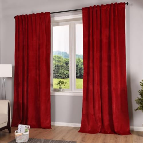 Gardinenbox Milano 20357 Blackout Curtain Velvet Opaque Tab Tape Drawstring Blackout Can Be Shortened Red 2 Pieces H x W 280 x 135 cm