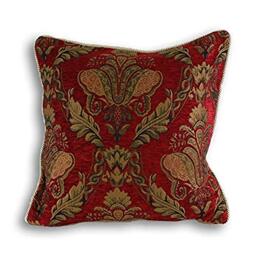 "Riva Paoletti Shiraz Square Feather Filled Cushion Red-Embroidered Damask Jacquard-Gold Piped Edges-Reversible-Zip Closure-100 Case (18"" x 18"" inches), Polyester, Burgundy, 45 x 45cm"