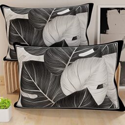 PETTI Artigiani Italiani - Pair of Pillow Cases 40 x 70 cm in Microfibre, Cushions for Bedroom Furniture, Sofa, Living Room, Set of 2 Cushion Covers, Tropical Black A Pillowcase, 100% Made in Italy