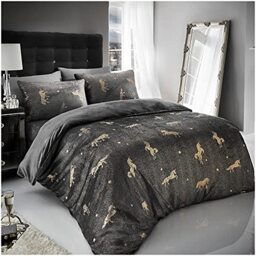 GC GAVENO CAVAILIA Teddy Fleece Duvet Cover, Fluffy Fitted Sheet, Warm Cozy Ultra Soft Bed Set, Polyester, Unicorn-Charcoal, Double
