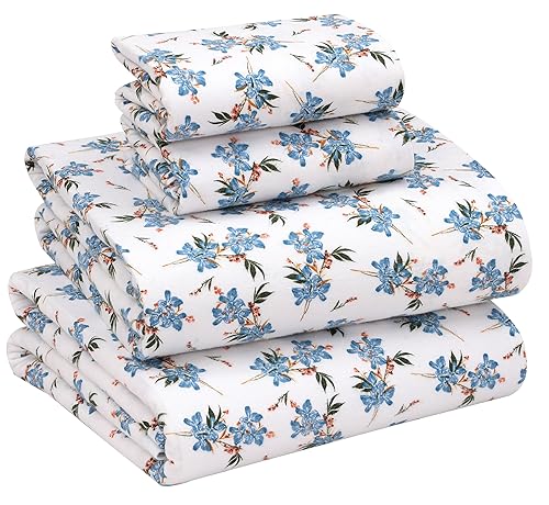 "Ruvanti Flannel Sheet Sets Queen Size - 100% Cotton Brushed Flannel Sheet Set - Deep Pockets 16"" (fits up to 18"") - All Seasons Breathable and"