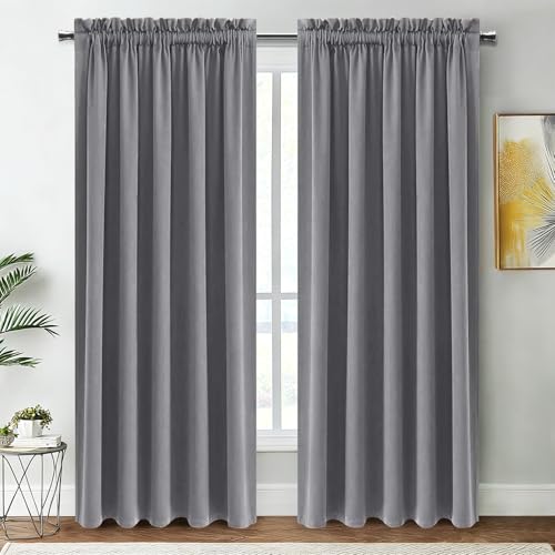 DWCN Grey Blackout Curtains for Bedroom, Thermal Insulated Energy Saving Room Darkening Curtains for Living Room (W60 x L84 inch, Set of 2 Panels, Top of Rod Pocket)