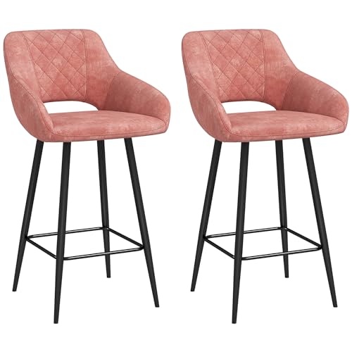 HOMCOM Bar Stools Set of 2, Velvet-Touch Fabric Counter Height Bar Chairs, Kitchen Stools with Steel Legs for Dining Area, Kitchen Island Barstools, Pink