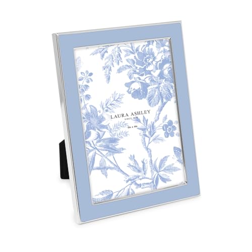 Laura Ashley 4x6 Cashmere Blue Enamel Picture Frame, Silver Metal Edge with Easel, for Countertop, Tabletop Display, Bookshelf, Desk, Wall D??cor, Photo Gallery (4x6, Cashmere Blue W/Silver)