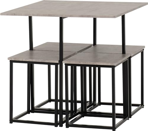 Seconique Stowaway Dining Set, Engineered Wood, Stone Effect/Black, W 800mm x D 800mm x H 760mm
