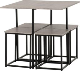 Seconique Stowaway Dining Set, Engineered Wood, Stone Effect/Black, W 800mm x D 800mm x H 760mm