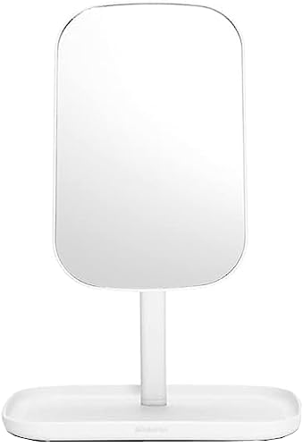 Brabantia ReNew 360° Adjustable Vanity Bathroom Mirror with Stand & Storage Tray (White) Non-Slip Tray for Makeup, Jewellery, Shaving Accessories