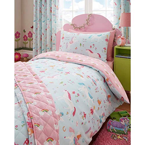 Kidz Club Magical Unicorns Childrens Single Bed Duvet Cover and Pillowcase, Blue