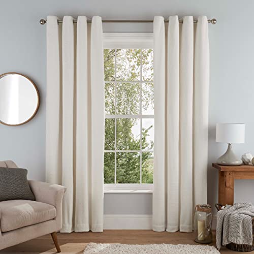 Sleepdown Super Soft Teddy Fleece Eyelet Lined Curtains for Bedroom and Living Room - 46x54 - Cream - 2 Panels