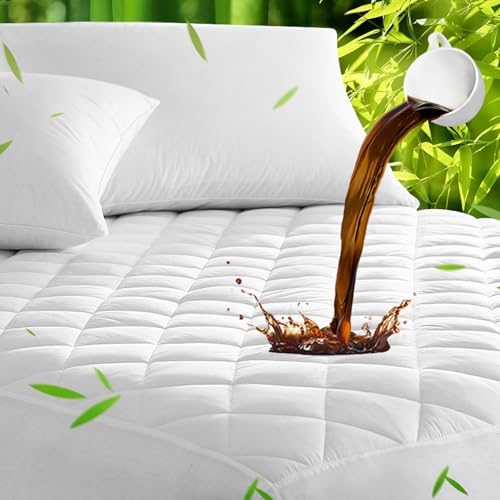 UNILIBRA Bamboo Waterproof Mattress Protector King Size, Quilted Mattress Pad Cover with 6''-25'' Deep Pocket, Breathable Ultra-Soft Filling Mattress Topper