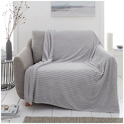 GC GAVENO CAVAILIA Blanket Throw, Extra Soft & Fluffy Throws Sofa Bed, Thermal Chunky Rib For Couch Arm Chair 130X180, Silver, 727767