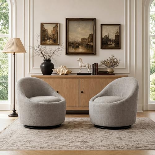 Barrel Swivel Accent Chair with Hidden Storage, 360° Rotating Lounge Chair, Upholstered Breathable Fabric, High Density Foam Seat, Modern Round Armchair for Living Room Bedroom,Light Grey