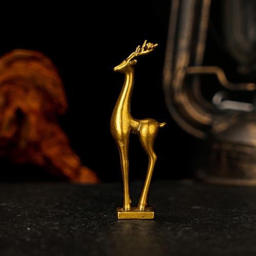 CHOVY Retro Brass Deer Statue - 100% Solid Handcrafted Elegant Long-Legged Deer Sculpture, Nature-Inspired Office & Home Decoration, Collectible Art Piece, for Nature Lovers & Collectors