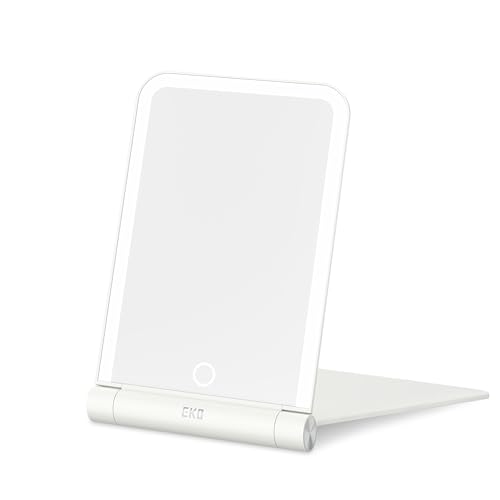 "EKO iMira Travel Makeup Mirror 8"", Foldable Portable LED Makeup Mirror with 3 Colour Lighting, Rechargeable Touch Screen, for Travel (White)"