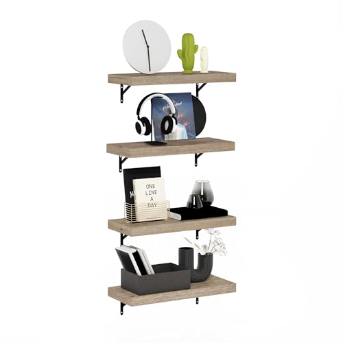 Furinno TANNA Floating Shelves for Wall Set of 4, 22-Inch Wall Shelf, Wall Mounted Shelf, for Bathroom, Home Office, Living Room, Natural