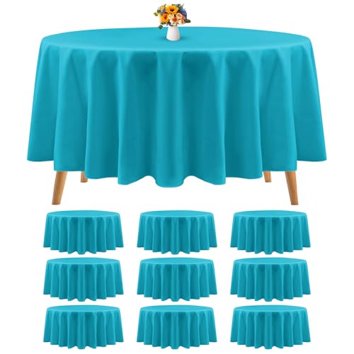 10 Packs Premium Round Tablecloth 90 Inch Teal Polyester Table Cloth Bulk Washable Polyester Fabric Tablecloths Table Cover for Wedding Party Banquet Buffet Table Holiday Dinner (Teal, 90 Inch)