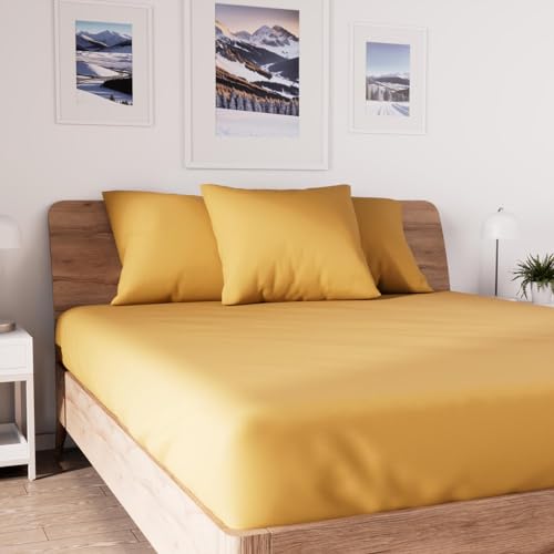 Soleil d'ocre, Jersey Fitted Sheet, Cotton, Yellow, 160x200cm
