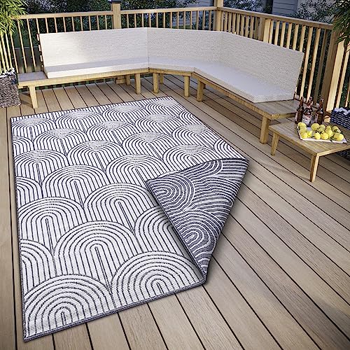 HANSE Home Pangli Outdoor Rug Weatherproof - Reversible Rug Scandinavian Boho Style Waterproof Plain Geometric 3D Effect for Garden, Balcony, Patio, Living Room - Silver, 160 x 230 cm