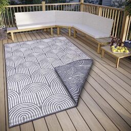HANSE Home Pangli Outdoor Rug Weatherproof - Reversible Rug Scandinavian Boho Style Waterproof Plain Geometric 3D Effect for Garden, Balcony, Patio, Living Room - Silver, 160 x 230 cm