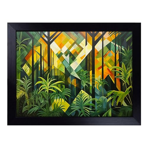 Lap Tray with Bean Bag Cushion, Jungle Geometric - Handmade in the UK, Raised Wooden Edge, Padded Cushion, Heat-Resistant Wipe-Clean Surface, for Meals, Laptops and Crafts
