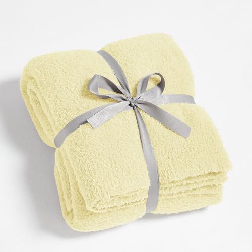 CYMULA Knit Throw Blanket for Couch Yellow - Super Soft Lightweight Plush Fuzzy Fluffy Cozy Blankets and Throws for Sofa Bed, 50 x 60 inches