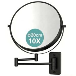 Relaxdays cosmetic mirror, wall-mounted, 10x magnification, 360° swivel, Ø 20 cm, metal, black
