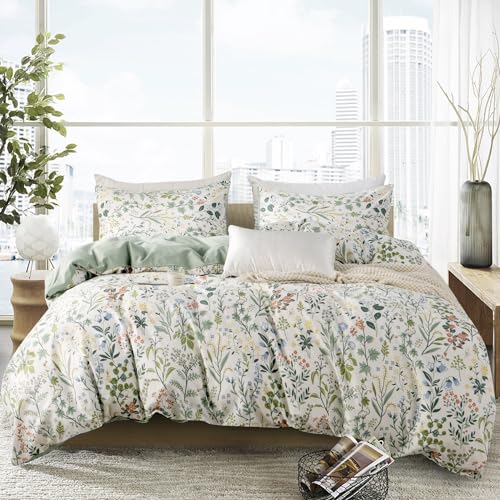 TISPLR Queen Duvet Cover Set Floral Brushed Microfiber 3 Pieces Floral Bedding Set Queen Garden Style Red Floral Pattern Flower Queen Duvet Cover with Zipper Closure Luxury Soft Breathable Comfy