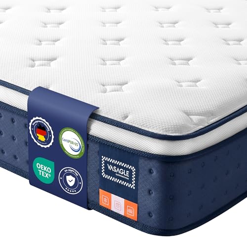 VASAGLE Single Mattress 90 x 190 x 25 cm, Hybrid Pocket Spring and Gel Memory Foam Single Bed Mattress, Medium Firm, 7-Zone Support, Edge Support, Motion Isolation, Breathable Cover, Blue RMZ221QZ03