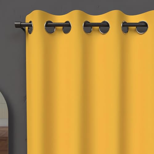 Soleil d'ocre Occultant Eyelet Curtain, Yellow, 140 x 180 cm