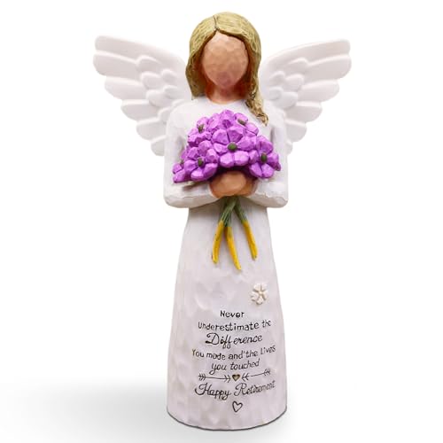 AUKEST Retirement Gift for Woman - Retirement Gifts for Women, Happy Retirement Decorations, Going Away Party Decorations, Retired Gifts for Women Coworkers - 5.1??? Angel Figurine (Purple)
