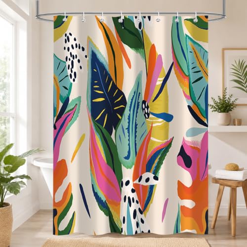PAOPOED Colorful Abstract Shower Curtain, Floral Boho Modern Asthetic Plant Bathroom Curtain, Waterproof Polyester Fabric Shower Curtain Set with Hooks 47x64 Inch