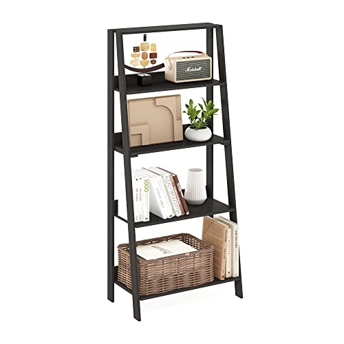 Furinno LADDER Book Shelf, 5-Tier Ladder Shelf, Bookshelf, Display Storage Shelves, 13 x 23.6 x 53.5, for Living Room, Home Office, Black Espresso