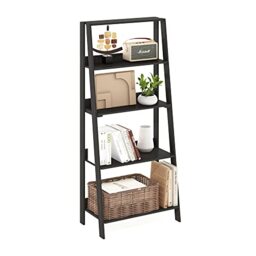 Furinno LADDER Book Shelf, 5-Tier Ladder Shelf, Bookshelf, Display Storage Shelves, 13 x 23.6 x 53.5, for Living Room, Home Office, Black Espresso