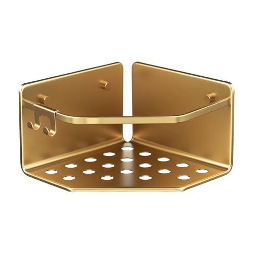 TATAY Shower Caddy Aluminium Moisture Resistant Easy Drainage - Shower Caddy Bathroom - Dimensions 20x12x20 cm - Quick Fix System - Screws Included - Moisture Resistant, Gold