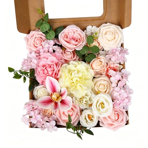 LITOYNAN Artificial Flowers Pink Rose Silk Mix Fake Flowers with Stem for DIY Wedding Bridal Bouquets Party Arrangement Centerpieces???Pale Pink???