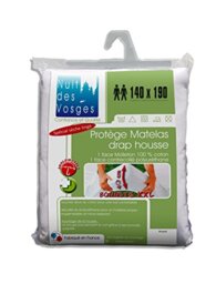 Night of the Vosges Arnaud Waterproof Fitted Sheet Mattress Protector Cotton White 140 x 190 cm with Extra-Wide Cups 40 cm 190 x 140 cm