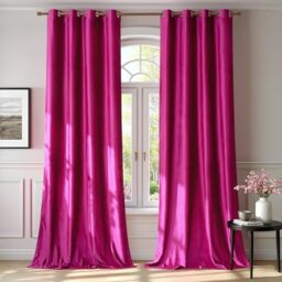 BULBUL Living Room Velvet Window Curtains - 108 inch Length, 2 Panels Hot Pink Blackout Drapes, Thermal Insulated Room Darkening Decor Grommet Curtains for Bedroom