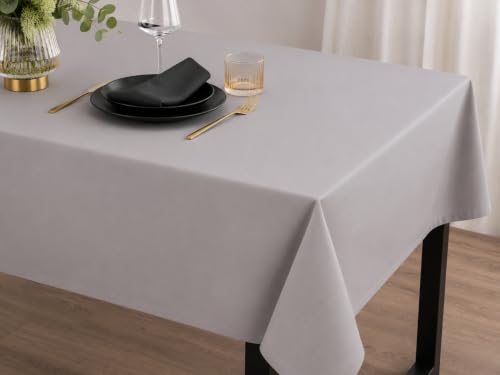 Tablecloth 100% Cotton Table Cloth (Light Grey, 150 x 400) - Natural product, free from harmful substances, easy to clean, durable, for living room, balcony and garden