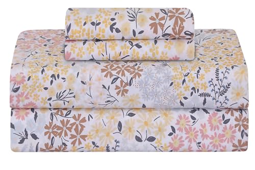 "Feather & Stitch 100% Cotton 300 Thread Count Percale Weave 4 Piece Cooling Sheets with Elastic 16"" Deep Pockets, Hotel Luxury Flat Sheets Full Victorian"