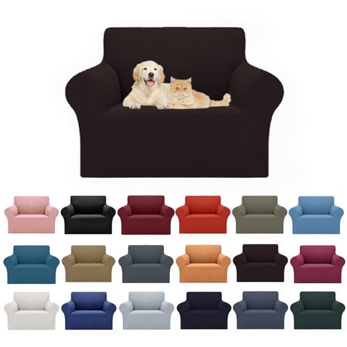 Cupuamon 2026 New Stretch Chair Sofa Slipcovers Couch Cover for 1 Seater Furniture Protector Sofa Covers with Elastic Bottom Jacquard Fabric Small Checks for Pets, Kids - Chocolate