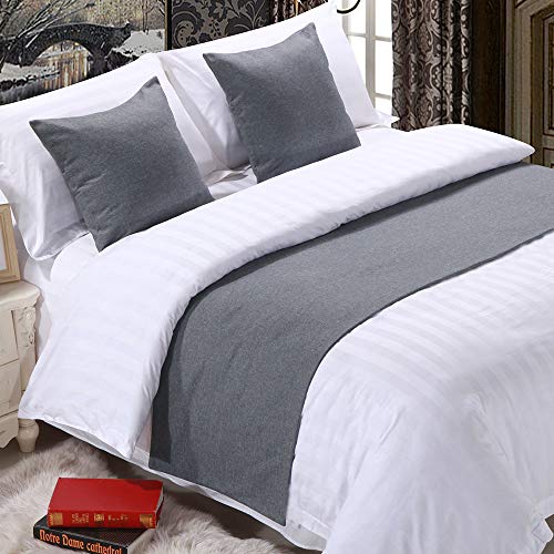 Mengersi Solid Bed Runner Scarf Protector Slipcover Bed Decorative Scarf for Bedroom Hotel Wedding Room (Queen, Gray)