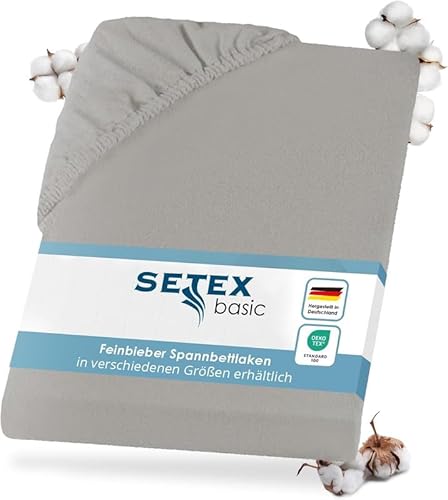 Setex - Flannelette Bed Sheet with Elastic Band Cuddly Soft - Flannelette Fitted Sheet Made of 100% Cotton with All-Round Elastic Band - Bed Sheet 80 x 160 cm Silver