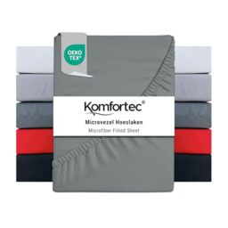 Komfortec Microfibre Fitted Sheet 140 x 200 cm Soft Fitted Sheet with Elasticated Edging for Mattresses up to 30 cm Grey Oeko-Tex Easy Care and Skin-Friendly 90 g/m²