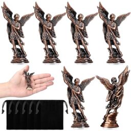 Wesiti 6 Pcs Archangel Saint Michael Statue 3.31 Inch Religious Figurine with Black Velvet Bags Collectible Angel Sculpture Decor for Home or Car