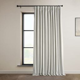 HPD Half Price Drapes Extra Wide Blackout Solid Thermal Insulated Window Curtain 100 X 108 Signature Plush Velvet Curtains for Bedroom & Living Room (1 Panel), VPYC-SBO161201-108DW, Misty White