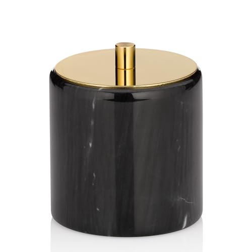 Kela 20015 Cotton Box with Lid, Marble/Stainless Steel, Diameter: 9.5 cm, Height: 11 cm, Liron, Black/Gold