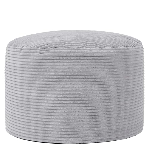 icon Milano Cord Bean Bag Pouffe, Grey, Large Pouffe Footstool with Filling Included, Footrest, Bedroom, Living Room, Living Room Furniture