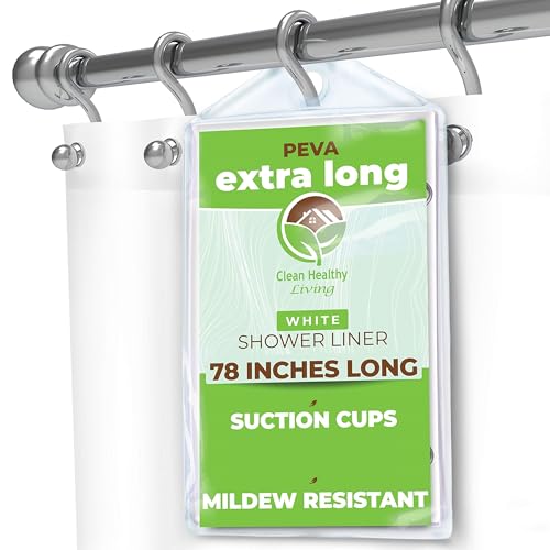 Clean Healthy Living XL Heavy Duty PEVA White Shower Curtain Liner with Suction Cups - 70 X 78 in. Long
